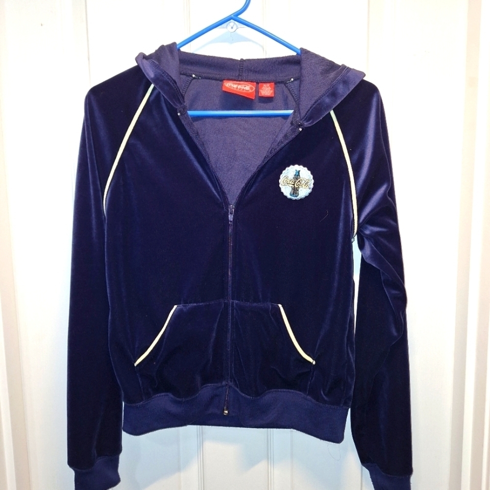 Coca Cola Navy Blue Velour Hoodie Medium